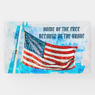 Memorial Day Blue Watercolor America Flag Banner