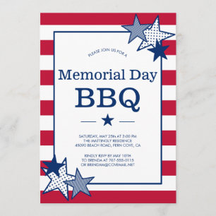 Memorial Day Bold Stars and Stripes Patriotic BBQ Invitation