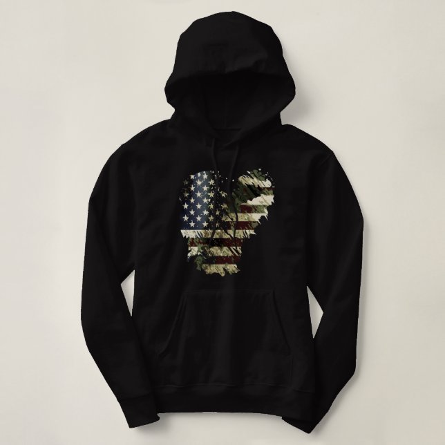 Memorial Day Camo American USA Flag Camouflage 4th Hoodie (Design Front)