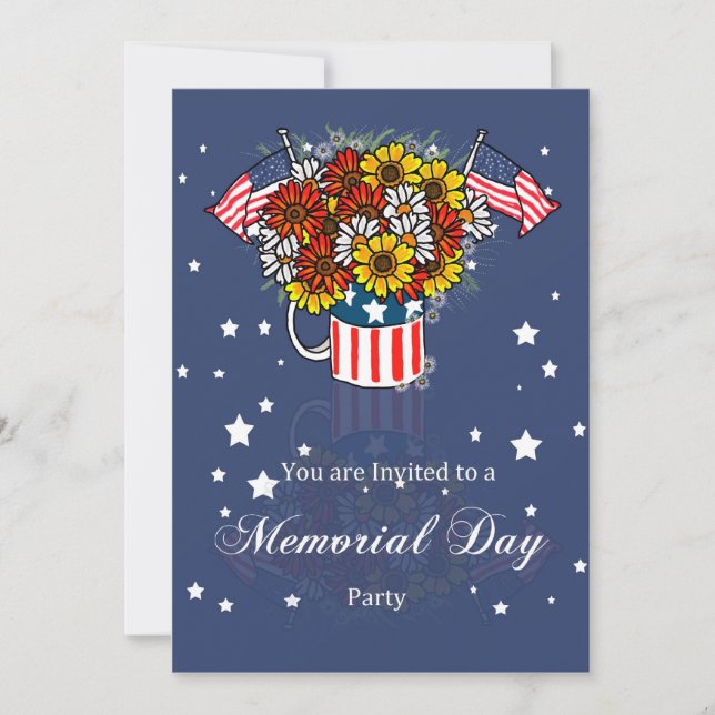 Memorial Day Card Party Invitation With Flowers In (Front)