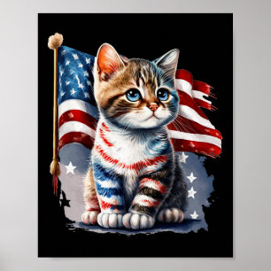 Memorial Day Cat, 4th Of July Patriotic Usa Flag Poster