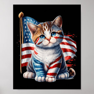 Memorial Day Cat 4th Of July Usa Flag Men Women  Poster