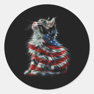 Memorial Day Cat And Independence Day Pride Classic Round Sticker