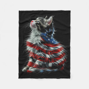 Memorial Day Cat And Independence Day Pride Fleece Blanket