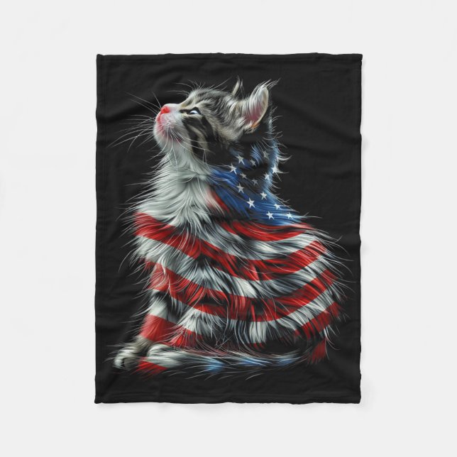 Memorial Day Cat And Independence Day Pride  Fleece Blanket (Front)