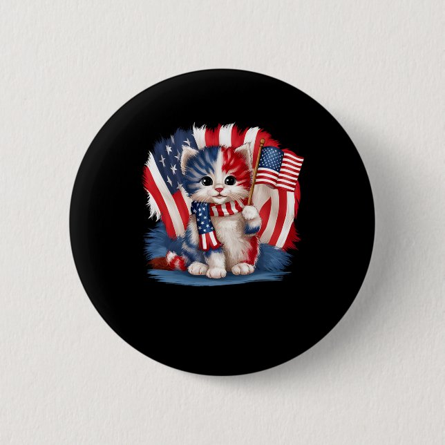 Memorial Day Cat Funny Kitten 4th Of July Patrioti 6 Cm Round Badge (Front)