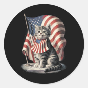 Memorial Day Cat Funny Kitten 4th Of July Patrioti Classic Round Sticker