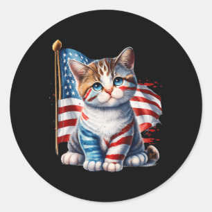 Memorial Day Cat Funny Kitten 4th Of July Patrioti Classic Round Sticker