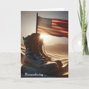 Memorial Day Combat Boots and Flag In Desert Sand Card