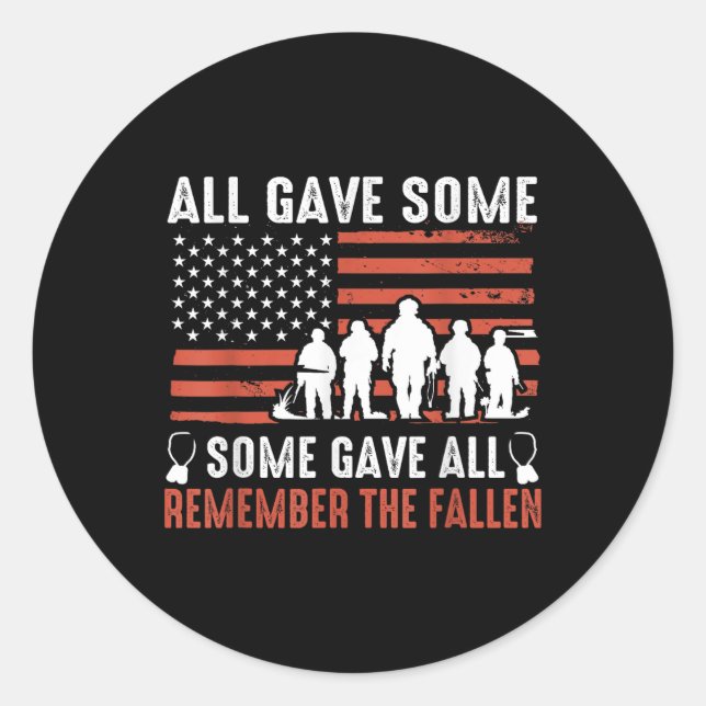 Memorial Day Design For Usa Military Men And Women Classic Round Sticker (Front)