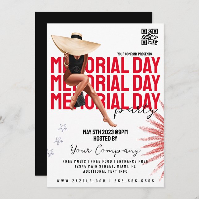 Memorial Day Event Girly Patriotic Party Flyers   Invitation (Front/Back)