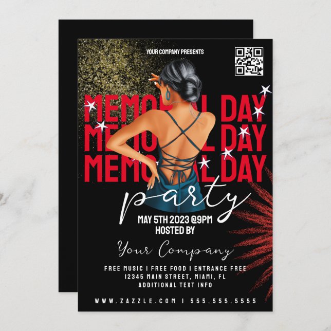 Memorial Day Event Patriotic Party Club Style Invitation (Front/Back)