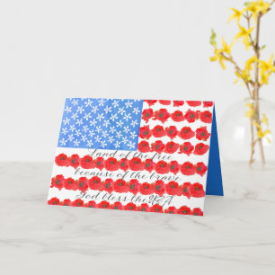 Memorial Day Flag Poppy Flowers God Bless USA Card