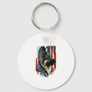 Memorial Day German Shepherd American Flag USA Key Ring