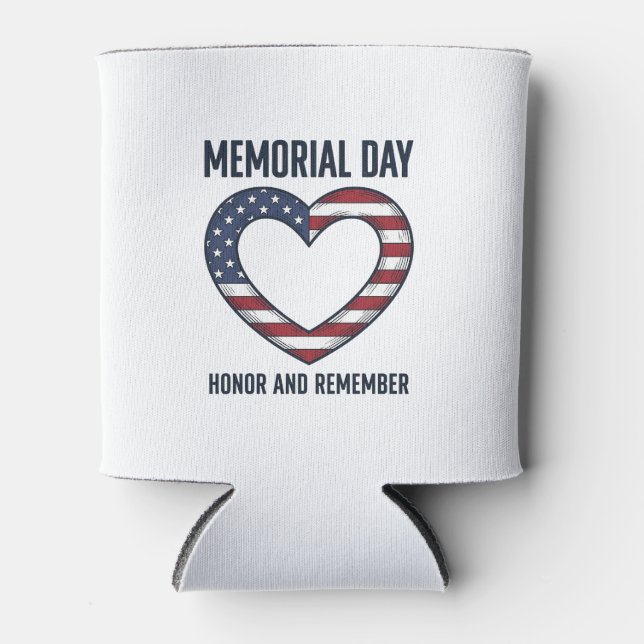 Memorial Day Heart Honour and Remember Shirt Desig Can Cooler (Front)