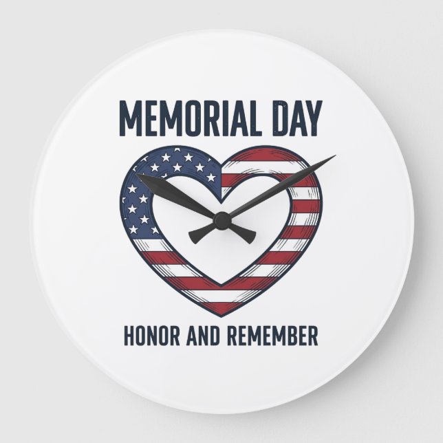 Memorial Day Heart Honour and Remember Shirt Desig Large Clock (Front)