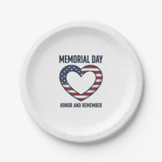 Memorial Day Heart Honour and Remember Shirt Desig Paper Plate