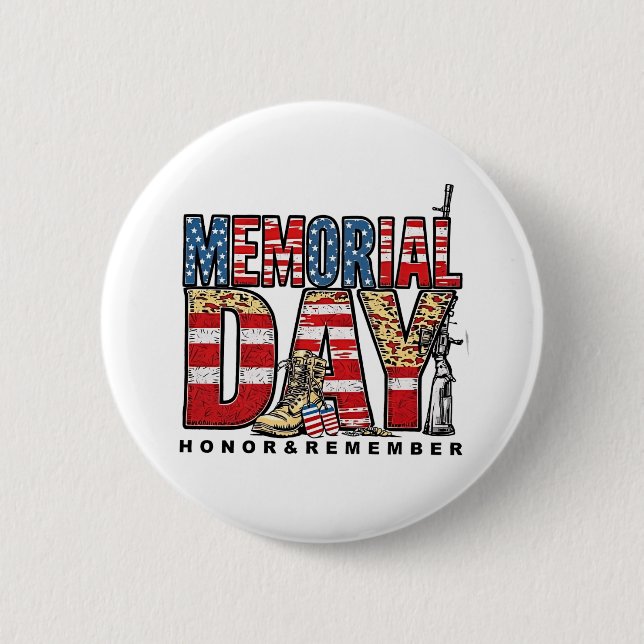 Memorial Day Honour & Remember US Flag 6 Cm Round Badge (Front)