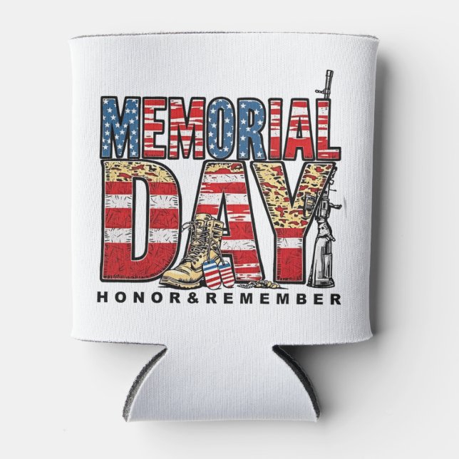 Memorial Day Honour & Remember US Flag Can Cooler (Front)