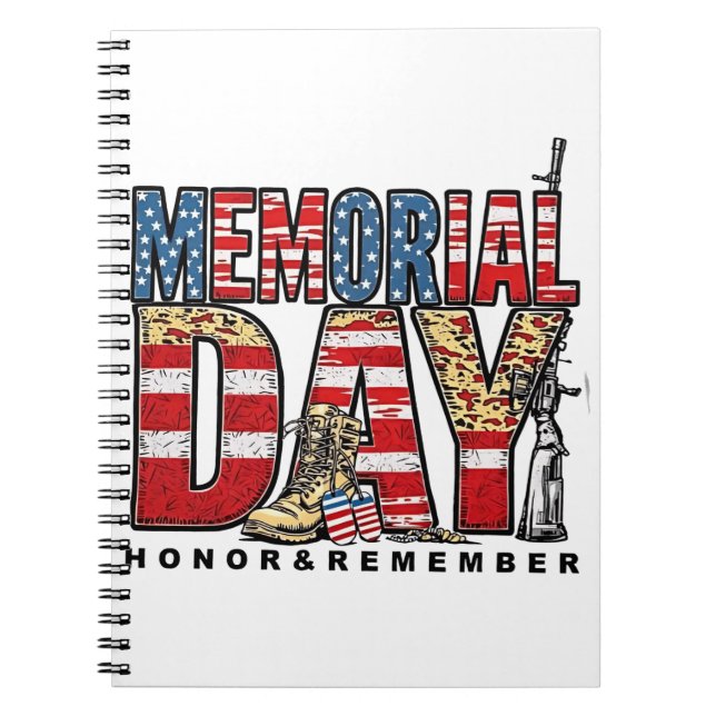 Memorial Day Honour & Remember US Flag Notebook (Front)