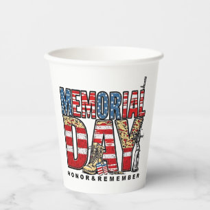 Memorial Day Honour & Remember US Flag Paper Cups