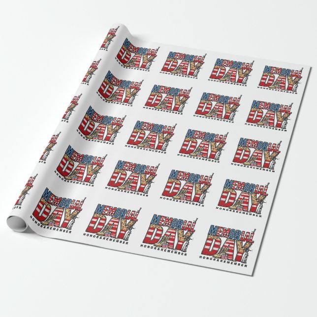 Memorial Day Honour & Remember US Flag Wrapping Paper (Unrolled)