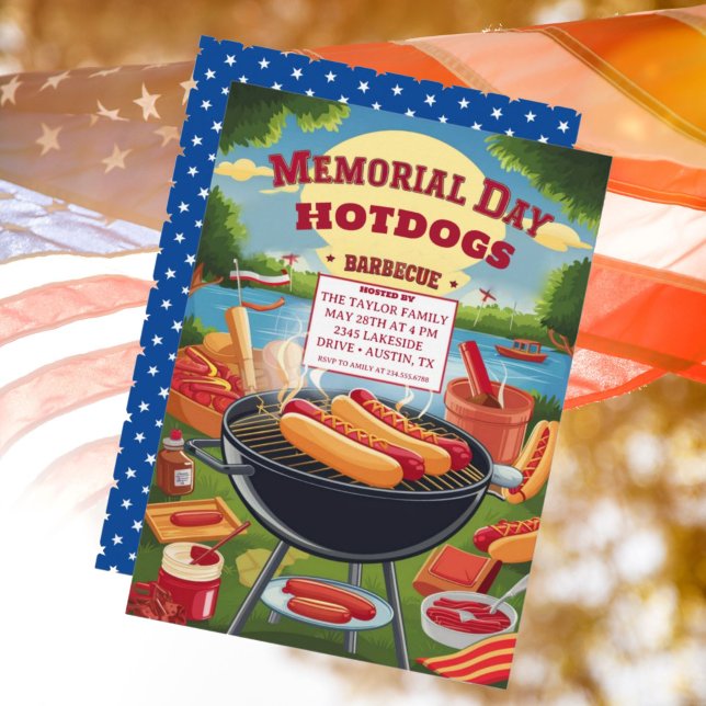 Memorial Day Hot Dogs Barbeque Party Invitation (Creator Uploaded)