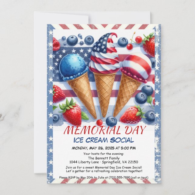Memorial Day Ice Cream Social Invitation – Sweet  (Front)