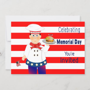 Memorial Day Invitation, Chef Serving Cheeseburger Invitation