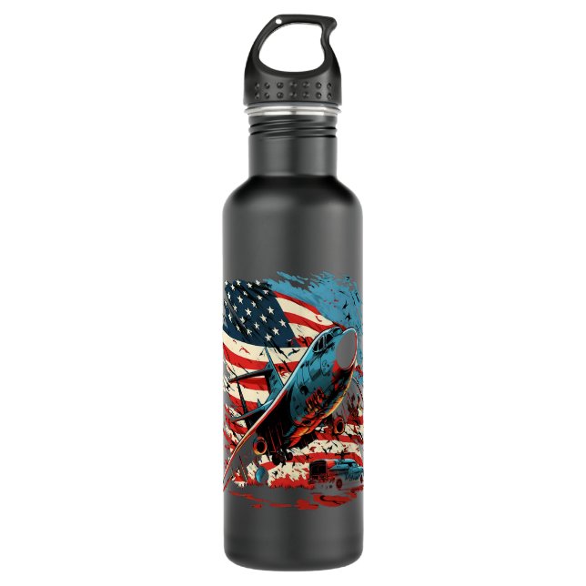 Memorial Day Military Aircraft USA American Flag 4 710 Ml Water Bottle (Front)
