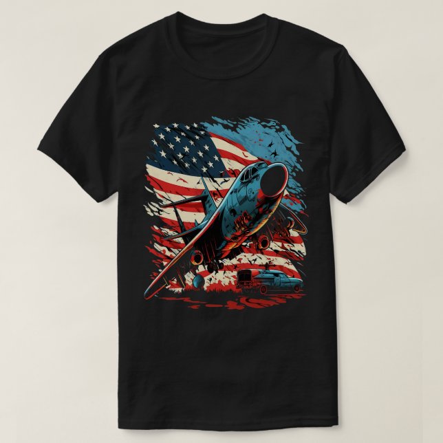 Memorial Day Military Aircraft USA American Flag 4 T-Shirt (Design Front)