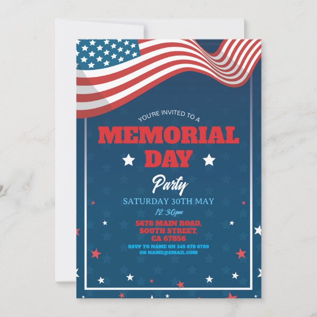 Memorial Day Party American Balloons Flag Invitation (Front)