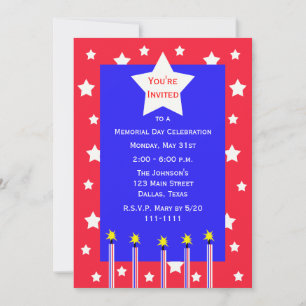 Memorial Day Party Fireworks and Stars Invitation