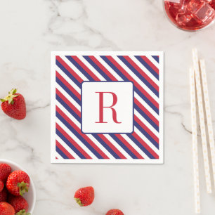 Memorial Day Party Monogram Red White and Blue Napkin