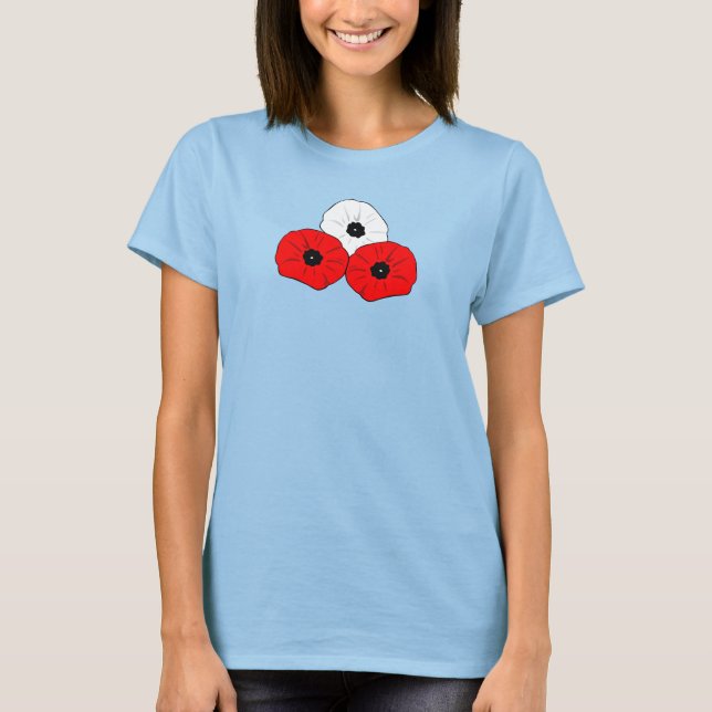 Memorial Day Peace Red and White Poppies T-Shirt (Front)