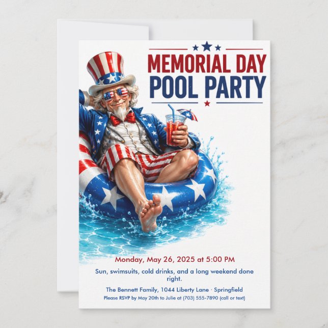 Memorial Day Pool Party | Summer Bash Invitation (Front)