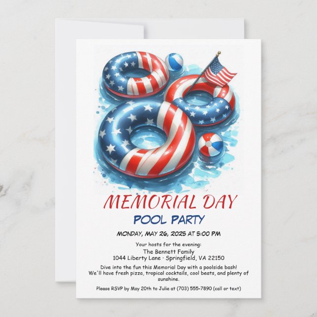 Memorial Day Pool Party | Summer Bash Invitation (Front)