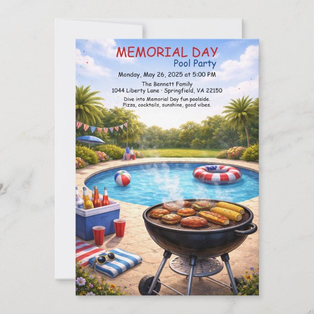 Memorial Day Pool Party | Summer Bash Invitation (Front)