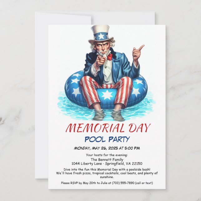 Memorial Day Pool Party | Summer Bash Invitation (Front)