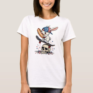 Memorial Day Rabbit On Skeleton Head T-Shirt