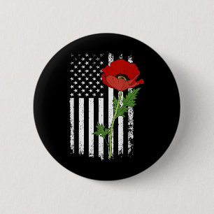 Memorial Day Red Poppy American Flag Veteran Milit 6 Cm Round Badge