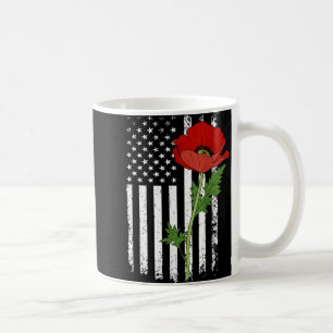 Memorial Day Red Poppy American Flag Veteran Milit Coffee Mug