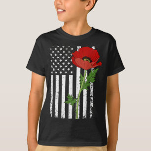 Memorial Day Red Poppy American Flag Veteran Milit T-Shirt
