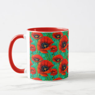 Memorial day red poppy flower pattern remembrance mug