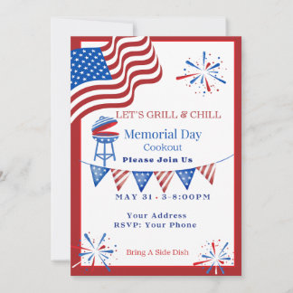 Memorial Day Red, White & Blue Cookout Invitation