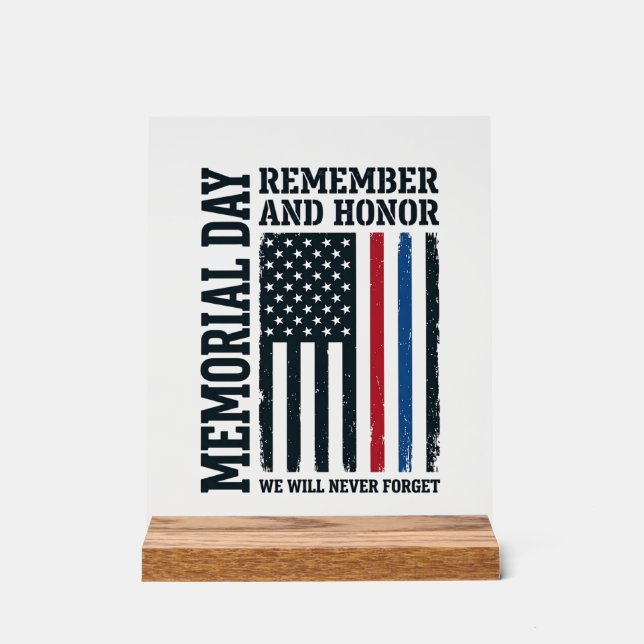 Memorial Day Remember And Honour Tribute Vector De Acrylic Sign (Front)