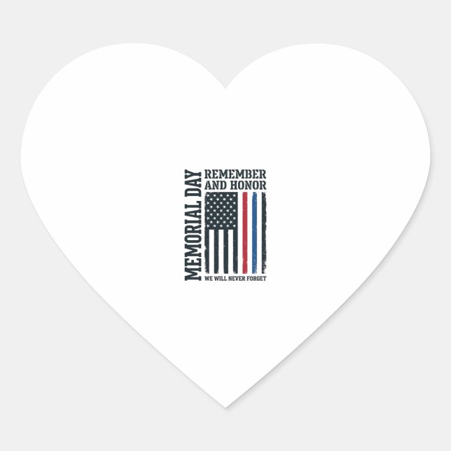 Memorial Day Remember And Honour Tribute Vector De Heart Sticker (Front)