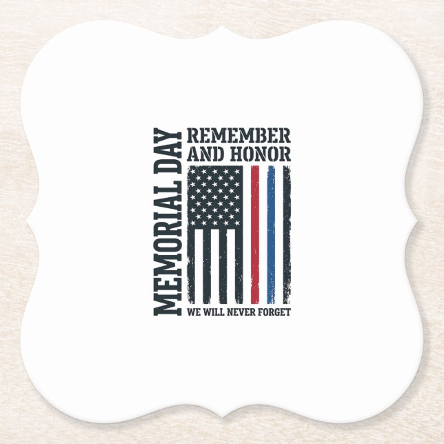 Memorial Day Remember And Honour Tribute Vector De Paper Coaster (Front)