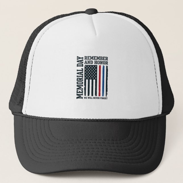 Memorial Day Remember And Honour Tribute Vector De Trucker Hat (Front)