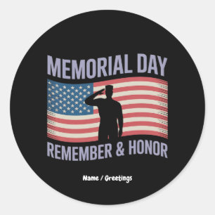 Memorial Day Remember & Honour Patriotic USA Flag  Classic Round Sticker